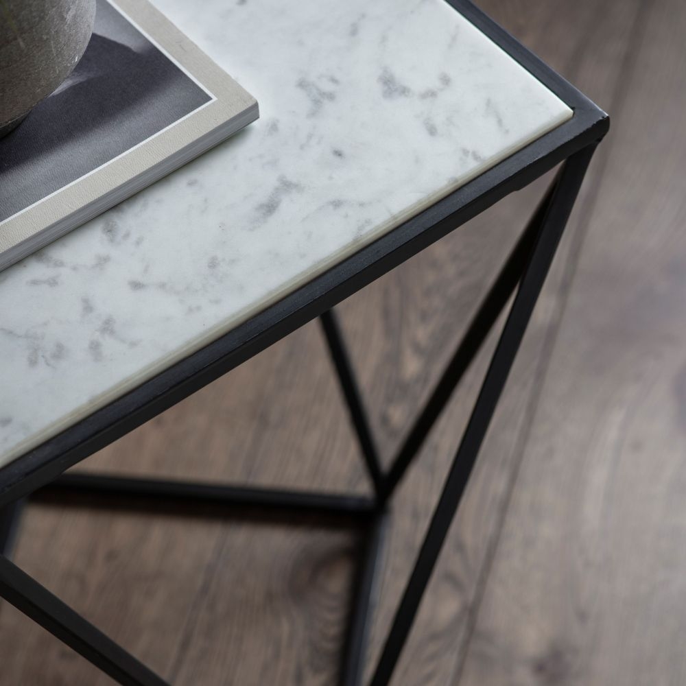 Product photograph of Helford White Marble And Black Side Table from Choice Furniture Superstore.