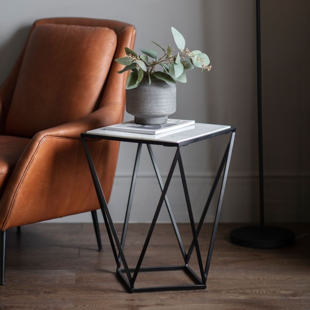 Product photograph of Helford White Marble And Black Side Table from Choice Furniture Superstore.