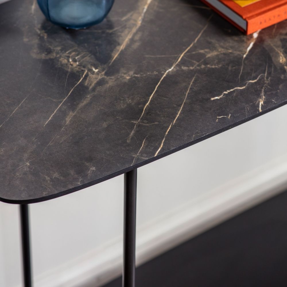 Product photograph of Lesslie Black Marble Console Table from Choice Furniture Superstore.