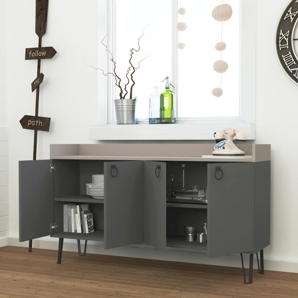 Product photograph of Dexter Anthracite And Mocha 4 Door Large Sideboard from Choice Furniture Superstore.