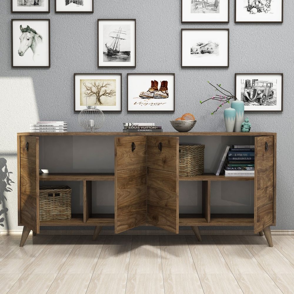 Product photograph of Elias Walnut 4 Door Large Sideboard from Choice Furniture Superstore.