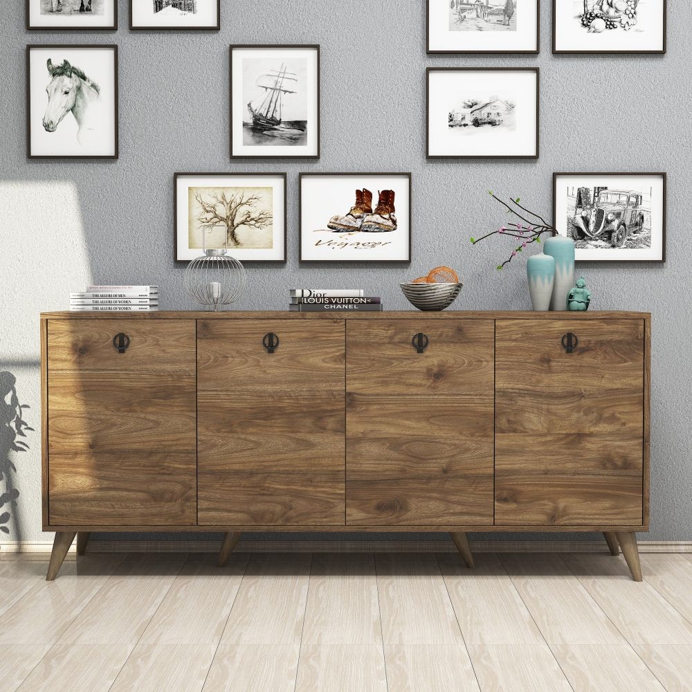 Product photograph of Elias Walnut 4 Door Large Sideboard from Choice Furniture Superstore.