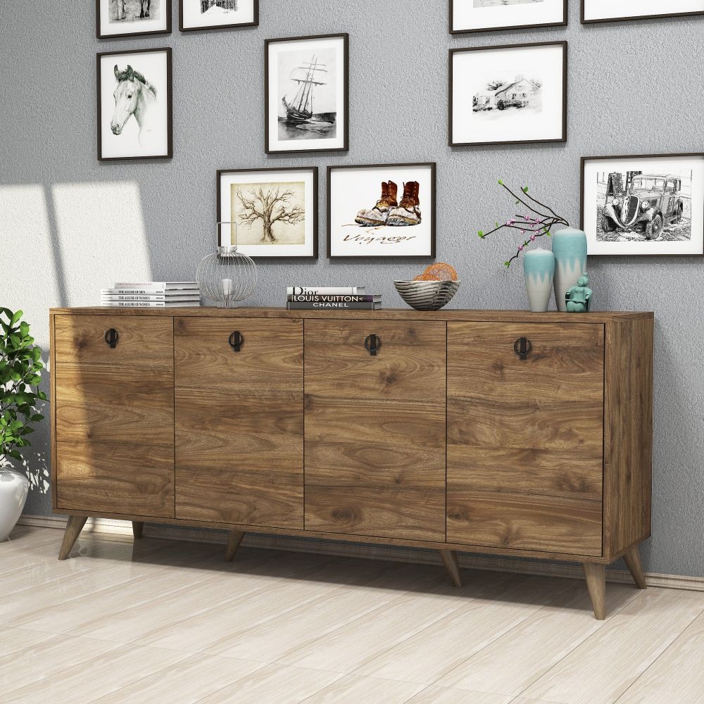 Product photograph of Elias Walnut 4 Door Large Sideboard from Choice Furniture Superstore.