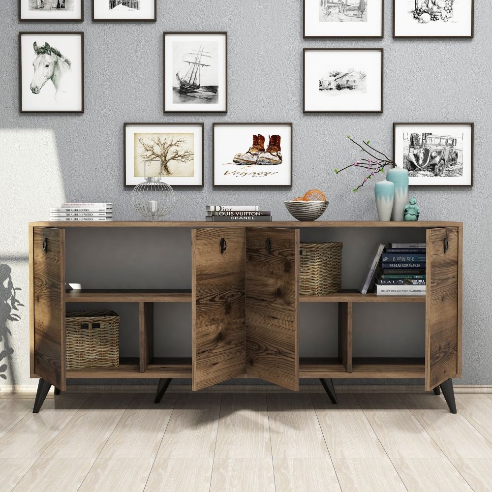 Product photograph of Elias Walnut And Black 4 Door Large Sideboard from Choice Furniture Superstore.