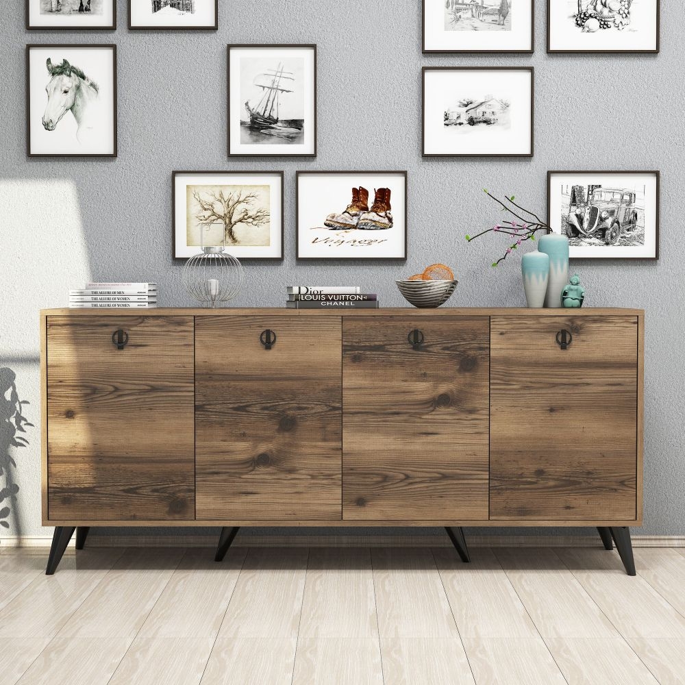 Product photograph of Elias Walnut And Black 4 Door Large Sideboard from Choice Furniture Superstore.