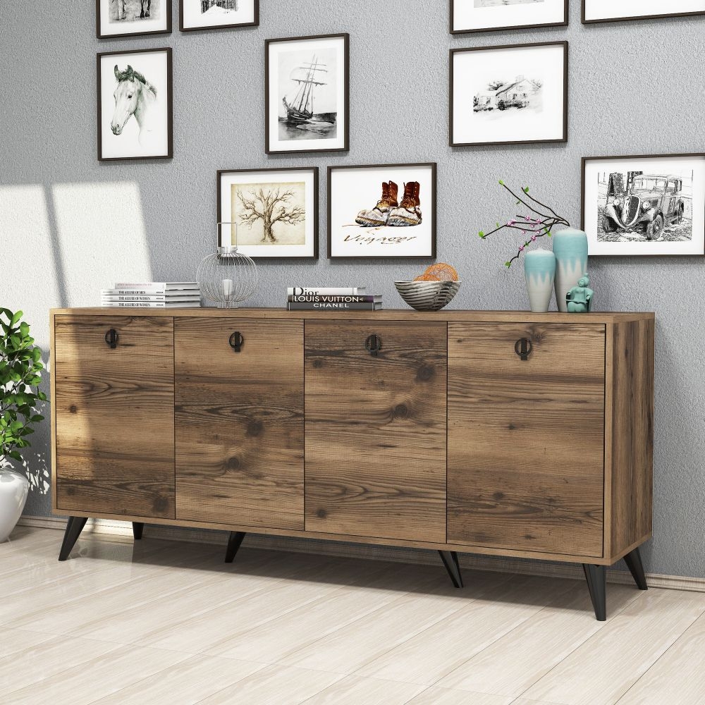 Product photograph of Elias Walnut And Black 4 Door Large Sideboard from Choice Furniture Superstore.