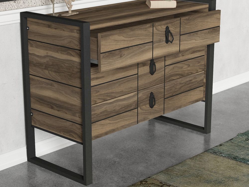 Product photograph of Lorena Walnut And Black Chest from Choice Furniture Superstore.