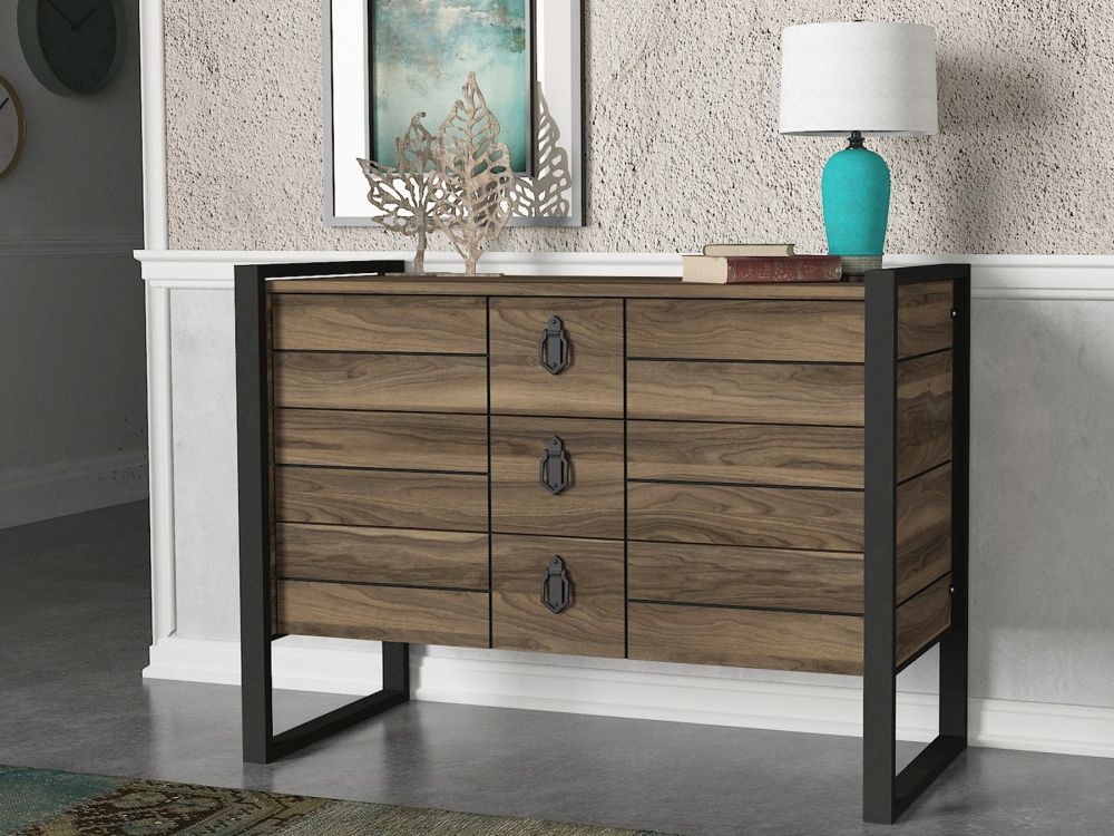 Product photograph of Lorena Walnut And Black Chest from Choice Furniture Superstore.