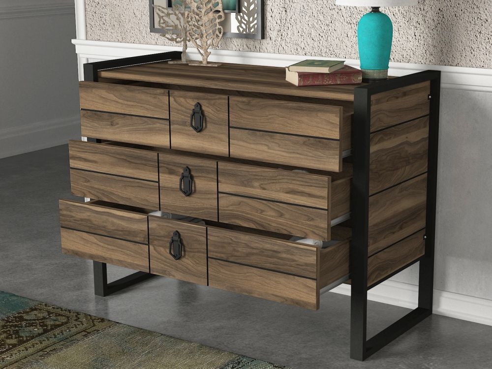 Product photograph of Lorena Walnut And Black Chest from Choice Furniture Superstore.