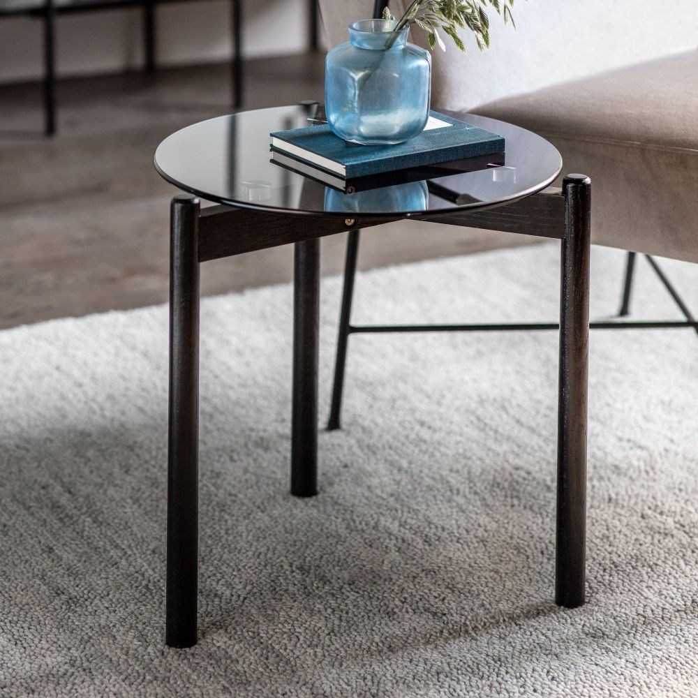 Product photograph of Moran Black Oak And Glass Side Table from Choice Furniture Superstore.