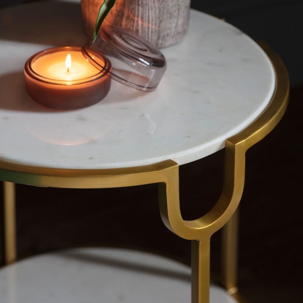 Product photograph of Welby White Marble And Gold Side Table from Choice Furniture Superstore.