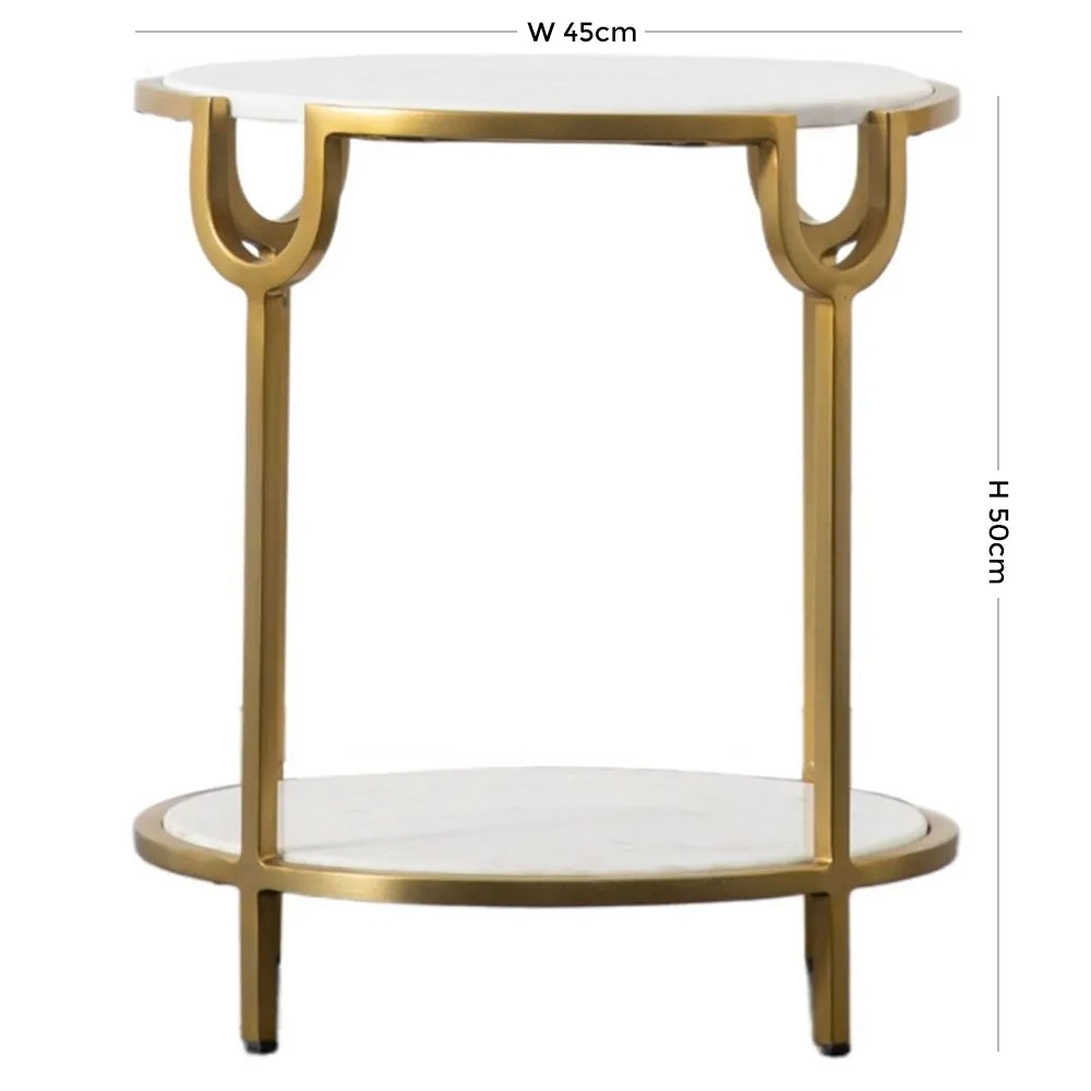 Sheffield side table in white marble and golden steel legs Ø 43 cm