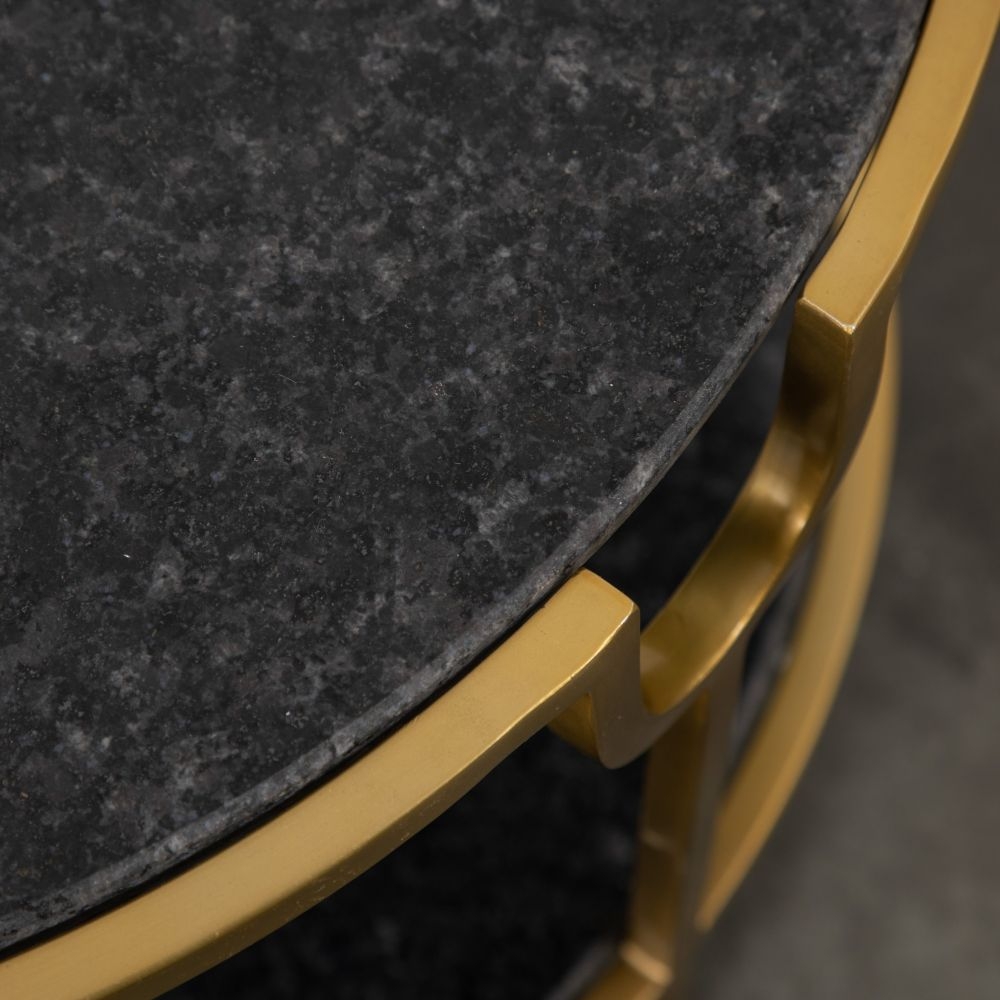 Product photograph of Weston Black Granite And Gold Round Coffee Table from Choice Furniture Superstore.