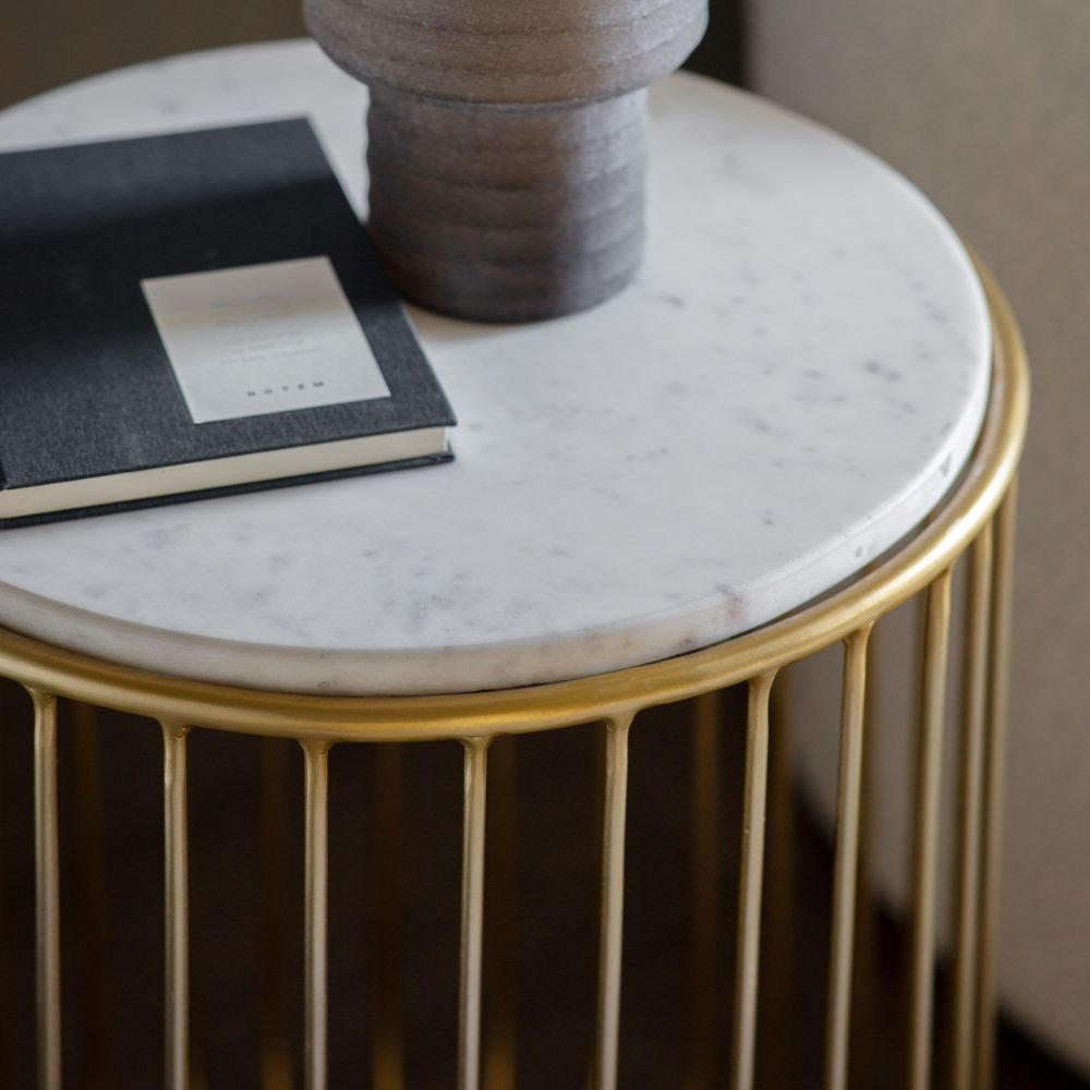 Product photograph of Reedley White Marble And Gold Side Table from Choice Furniture Superstore.