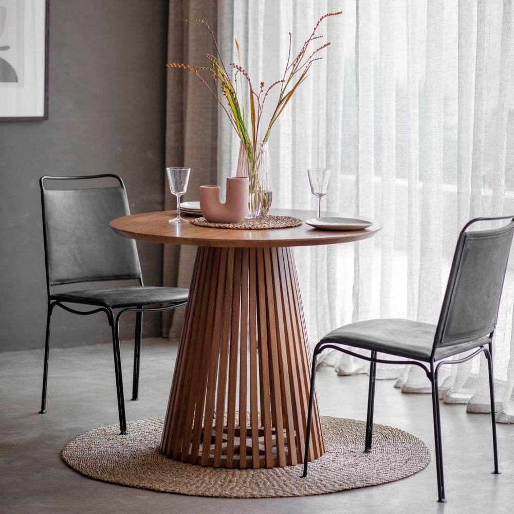 Product photograph of Brookland 90cm Acacia Wood Round Dining Table - Pedastal Slatted Base from Choice Furniture Superstore.