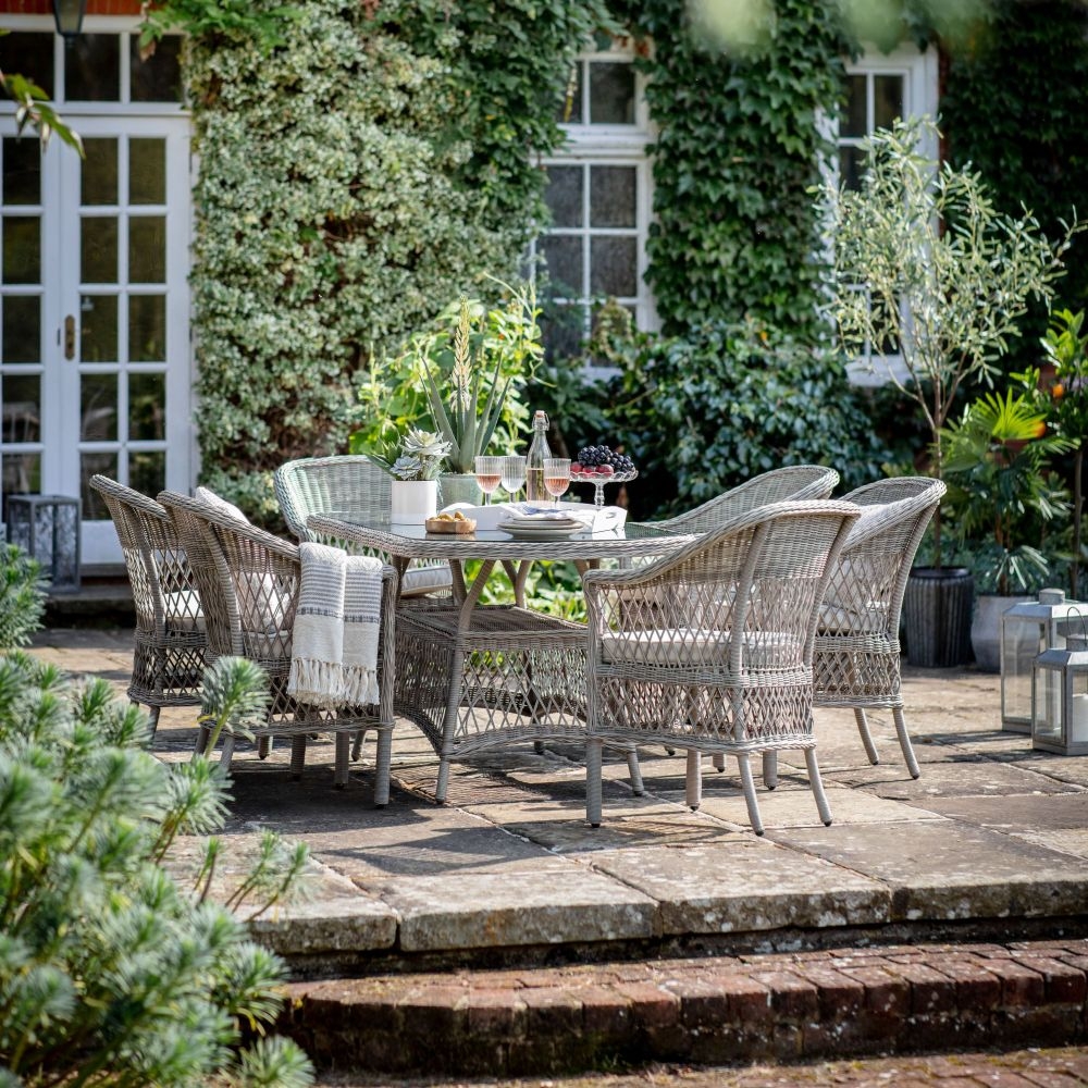 Product photograph of Menton Stone 6 Seater Oval Outdoor Garden Dining Set from Choice Furniture Superstore.