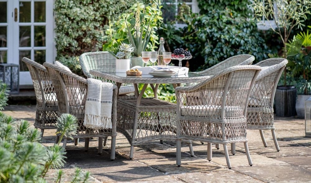 Product photograph of Menton Stone 6 Seater Oval Outdoor Garden Dining Set from Choice Furniture Superstore.