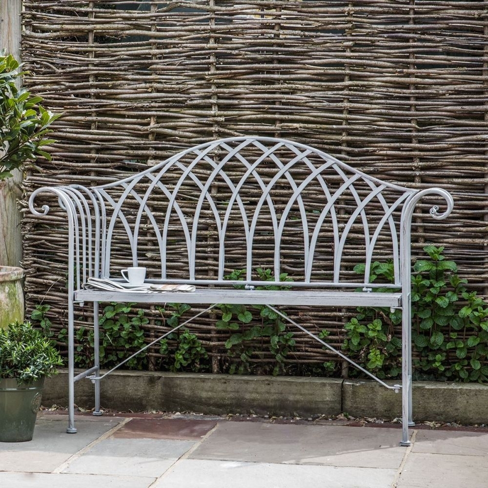 Product photograph of Delshire Grey Metal Outdoor Garden Bench from Choice Furniture Superstore.