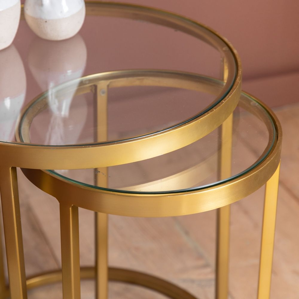 Product photograph of Rowe Gold And Glass Nest Of 2 Tables from Choice Furniture Superstore.