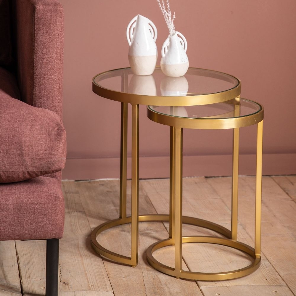 Product photograph of Rowe Gold And Glass Nest Of 2 Tables from Choice Furniture Superstore.