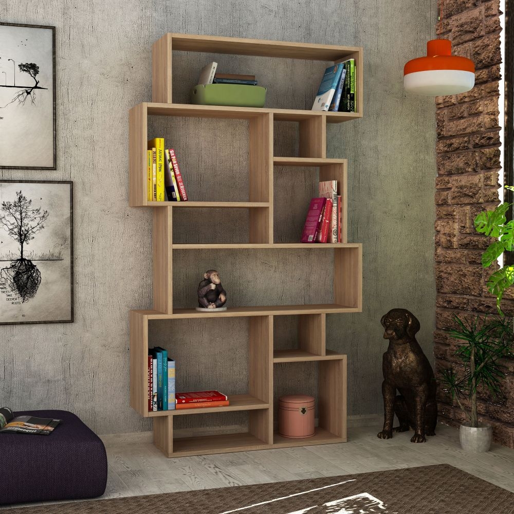 Product photograph of Kirk Oak Effect Geometric Bookshelf from Choice Furniture Superstore.