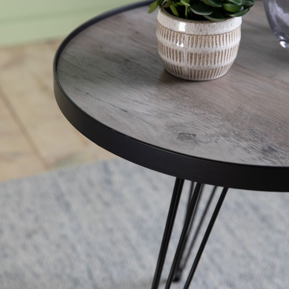 Product photograph of Tufnell Black Metal Round Hairpin Legs Side Table from Choice Furniture Superstore.