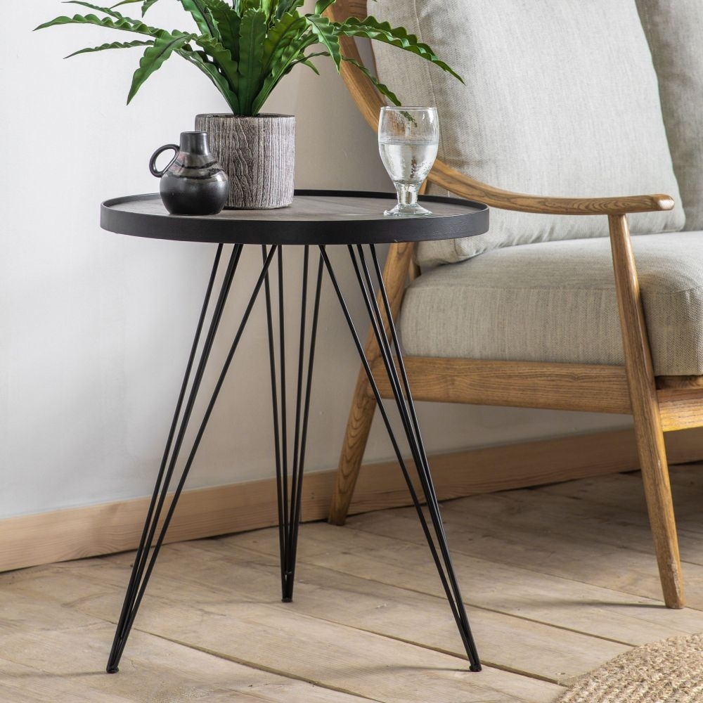 Product photograph of Tufnell Black Metal Round Hairpin Legs Side Table from Choice Furniture Superstore.