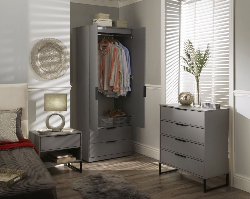 Product photograph of Diego Grey 2 Door 2 Drawer Tall Wardrobe from Choice Furniture Superstore.