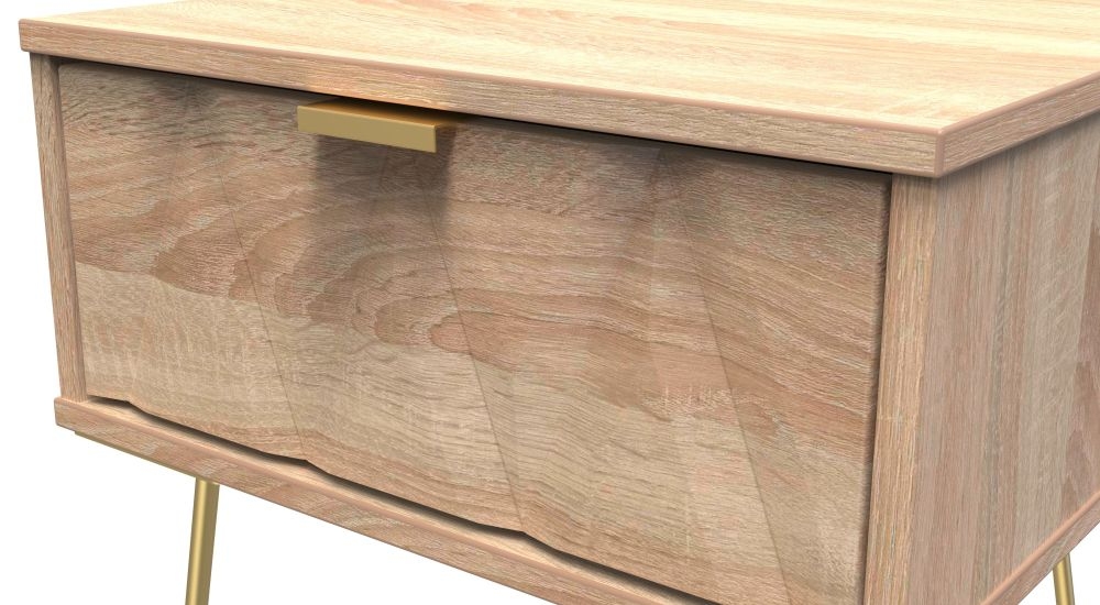 Product photograph of Diamond Oak Effect 1 Drawer Bedside Cabinet With Gold Hairpin Legs from Choice Furniture Superstore.