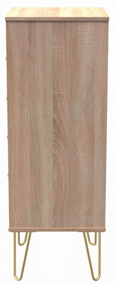 Product photograph of Diamond Oak Effect 5 Drawer Narrow Chest With Gold Hairpin Legs from Choice Furniture Superstore.