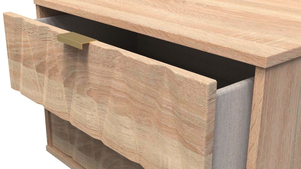 Product photograph of Diamond Oak Effect 2 Drawer Midi Bedside Cabinet With Gold Hairpin Legs from Choice Furniture Superstore.