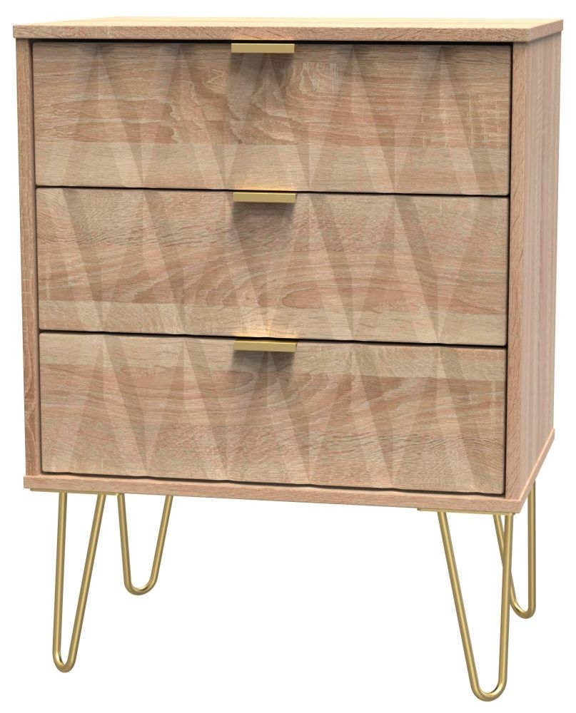 Product photograph of Diamond 3 Drawer Midi Chest With Hairpin Legs - Bardolino Oak from Choice Furniture Superstore.