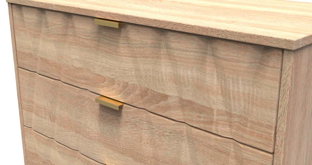 Product photograph of Diamond Oak Effect 3 Drawer Small Chest With Gold Hairpin Legs from Choice Furniture Superstore.