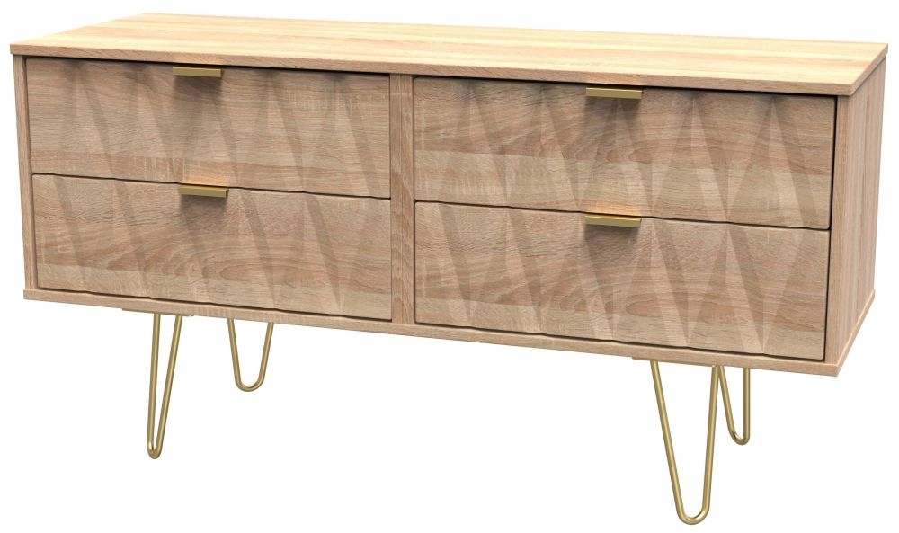 Product photograph of Diamond Oak Effect Bed Box With Gold Hairpin Legs from Choice Furniture Superstore.