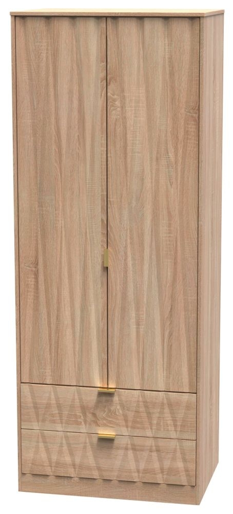 Product photograph of Diamond Oak Effect 2 Door 2 Drawer Tall Wardrobe from Choice Furniture Superstore.