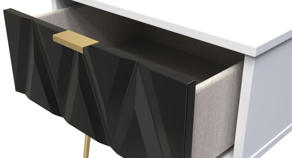 Product photograph of Diamond Black And White 1 Drawer Bedside Cabinet With Gold Hairpin Legs from Choice Furniture Superstore.