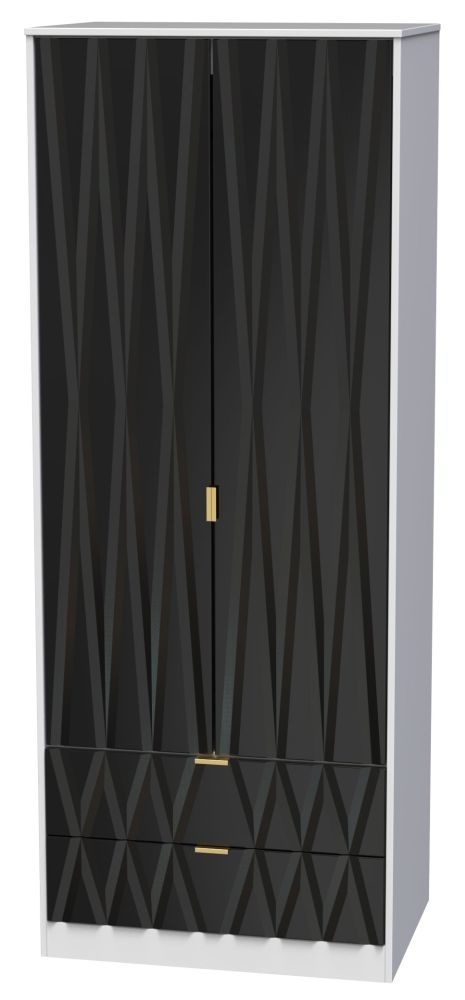 Product photograph of Diamond 2 Door 2 Drawer Wardrobe - Black And White from Choice Furniture Superstore.