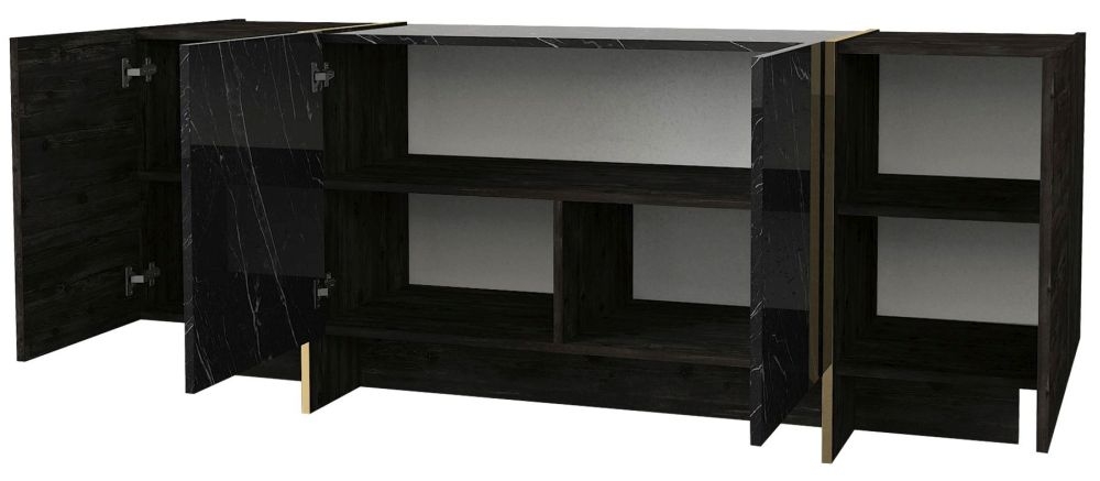 Product photograph of Weldona Black Marble Effect 4 Door Large Sideboard from Choice Furniture Superstore.