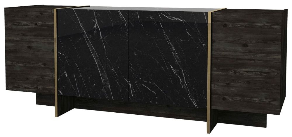 Product photograph of Weldona Black Marble Effect 4 Door Large Sideboard from Choice Furniture Superstore.