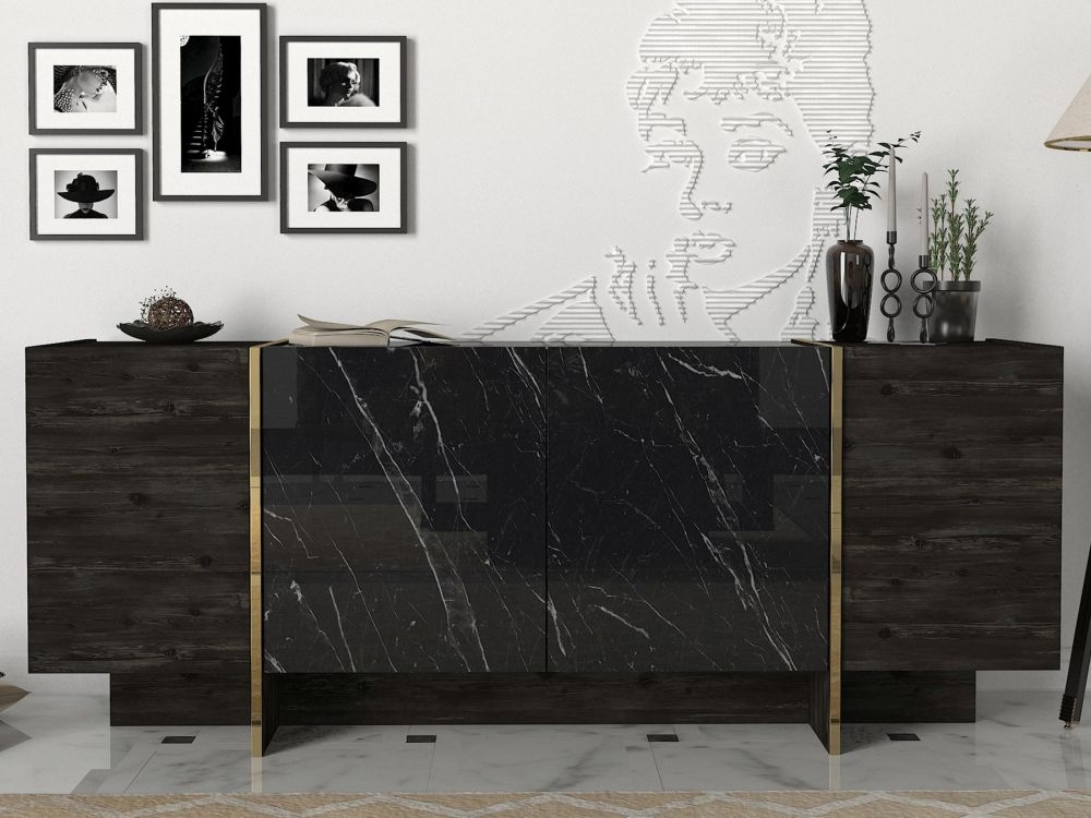 Product photograph of Weldona Black Marble Effect 4 Door Large Sideboard from Choice Furniture Superstore.