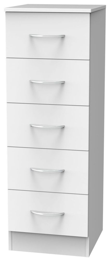 Product photograph of Avon White 5 Drawer Narrow Chest from Choice Furniture Superstore.