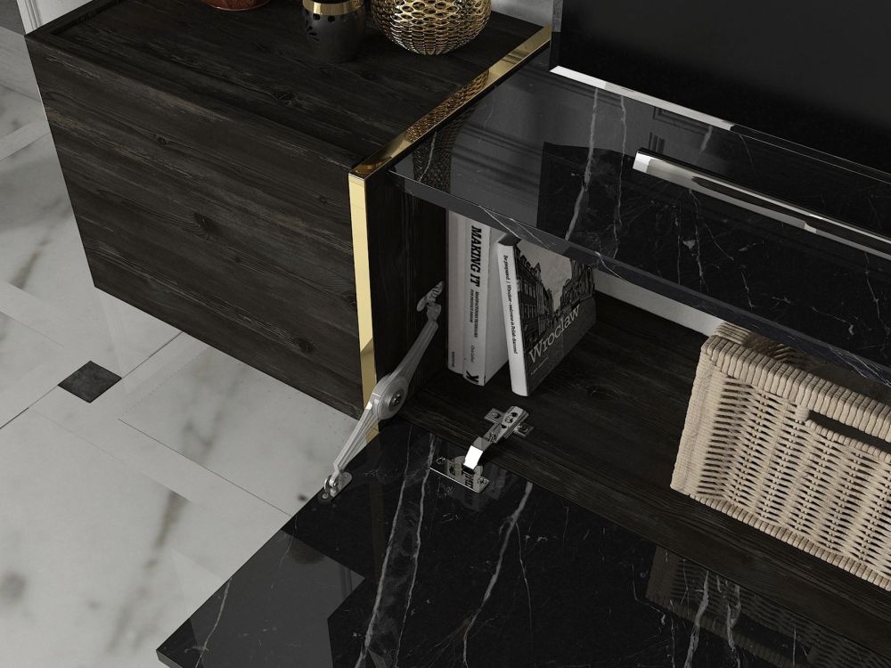 Product photograph of Weldona Black Marble Effect 3 Door Tv Unit from Choice Furniture Superstore.