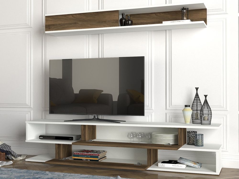 Product photograph of Cavalero White And Walnut 2 Door Tv Unit from Choice Furniture Superstore.