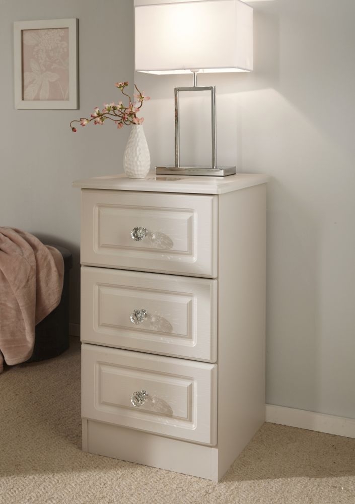 Product photograph of Crystal Kaschmir Ash 3 Drawer Bedside Cabinet from Choice Furniture Superstore.