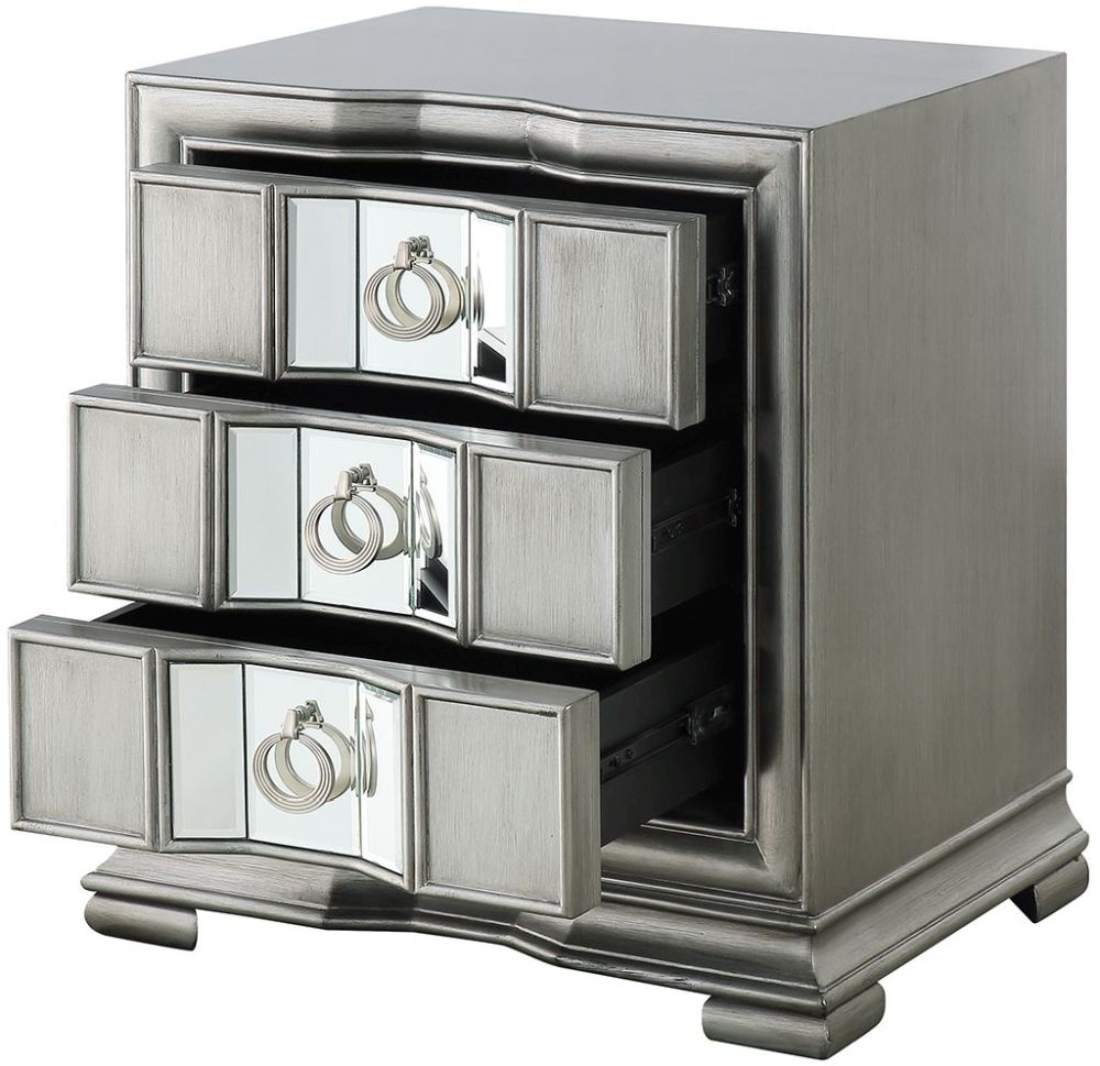 Product photograph of Lucca Mirrored Grey 3 Drawer Bedside Cabinet from Choice Furniture Superstore.