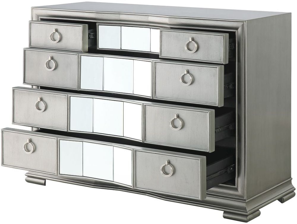 Product photograph of Lucca Mirrored Grey 5 Drawer Chest from Choice Furniture Superstore.