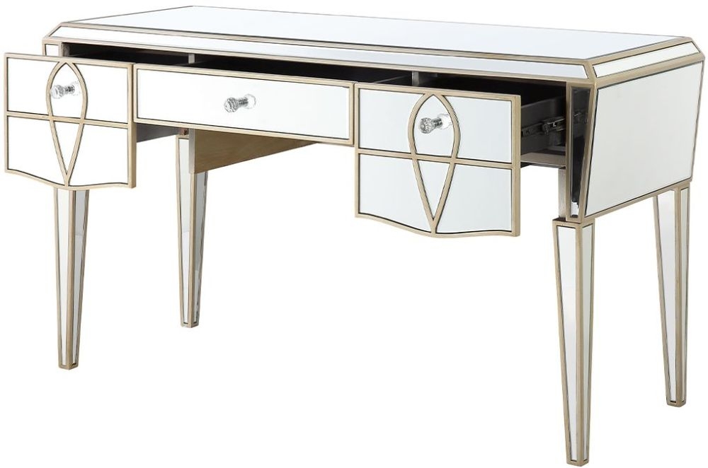 Product photograph of Pristina Mirrored Champagne 3 Drawer Dressing Table from Choice Furniture Superstore.