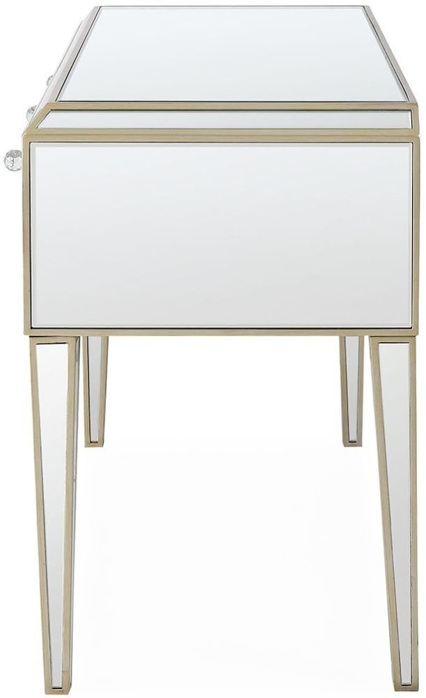 Product photograph of Pristina Mirrored Champagne 3 Drawer Dressing Table from Choice Furniture Superstore.