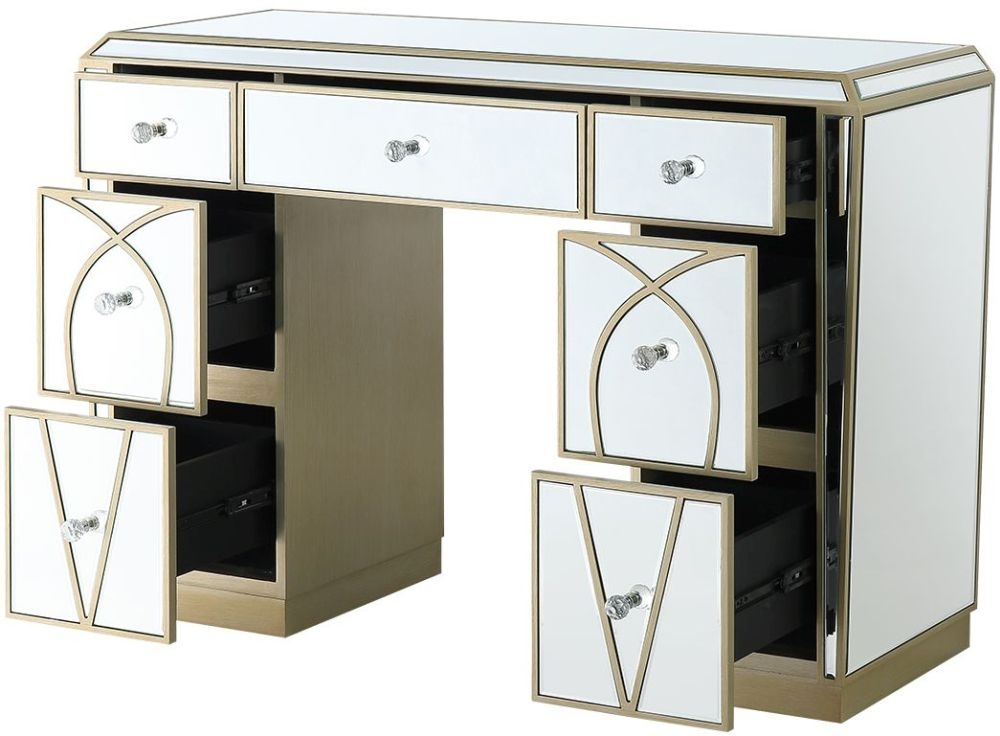 Product photograph of Pristina Mirrored Champagne 7 Drawer Dressing Table from Choice Furniture Superstore.