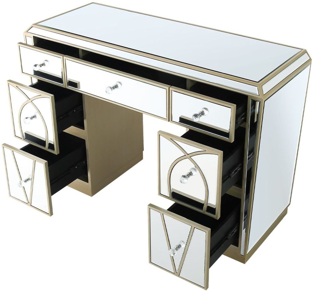 Product photograph of Pristina Mirrored Champagne 7 Drawer Dressing Table from Choice Furniture Superstore.